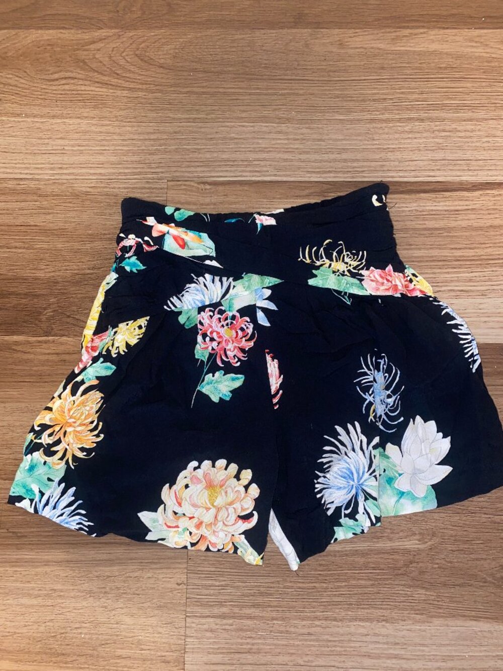 Zara Basic Black Tropical Print Beach Shorts